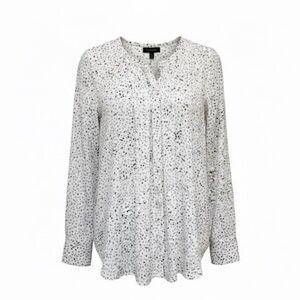 100% Silk Donna Karen Polka Dot Button Down Pleated Front Blouse Size Small